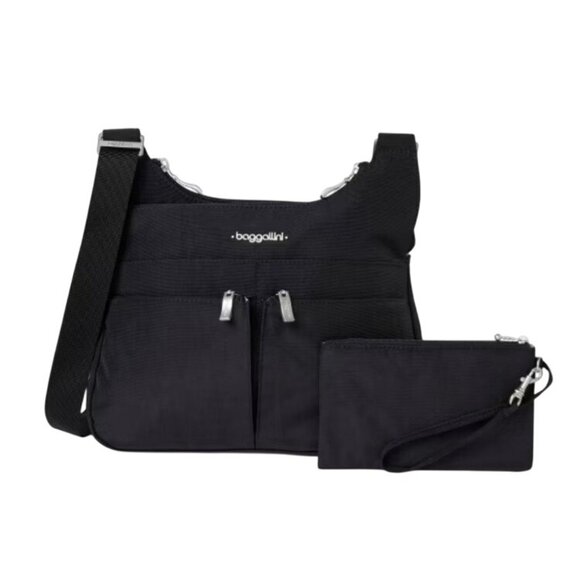 Baggallini Black Nylon Crossbody Messenger Bag W/ Wristlet travel organizer - Picture 1 of 10